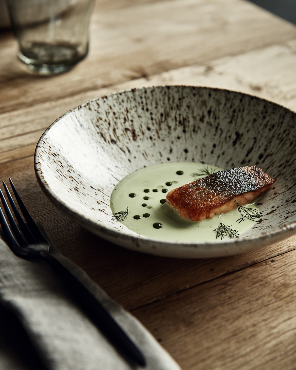 Seared arctic char on green puree