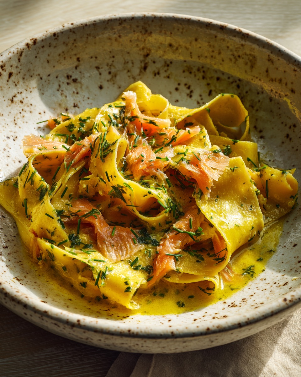 Saffron pappardelle with smoked trout