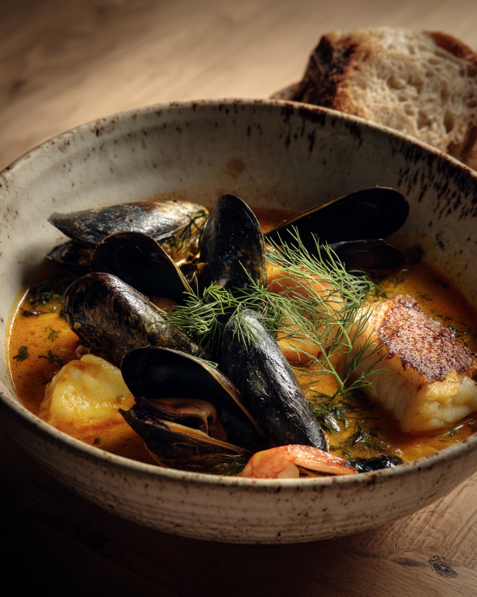 Nordic seafood stew with mussels and saffron broth