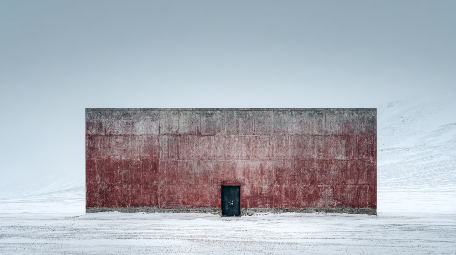 Wild Teeth restaurant exterior — a red monolith in the Icelandic snow