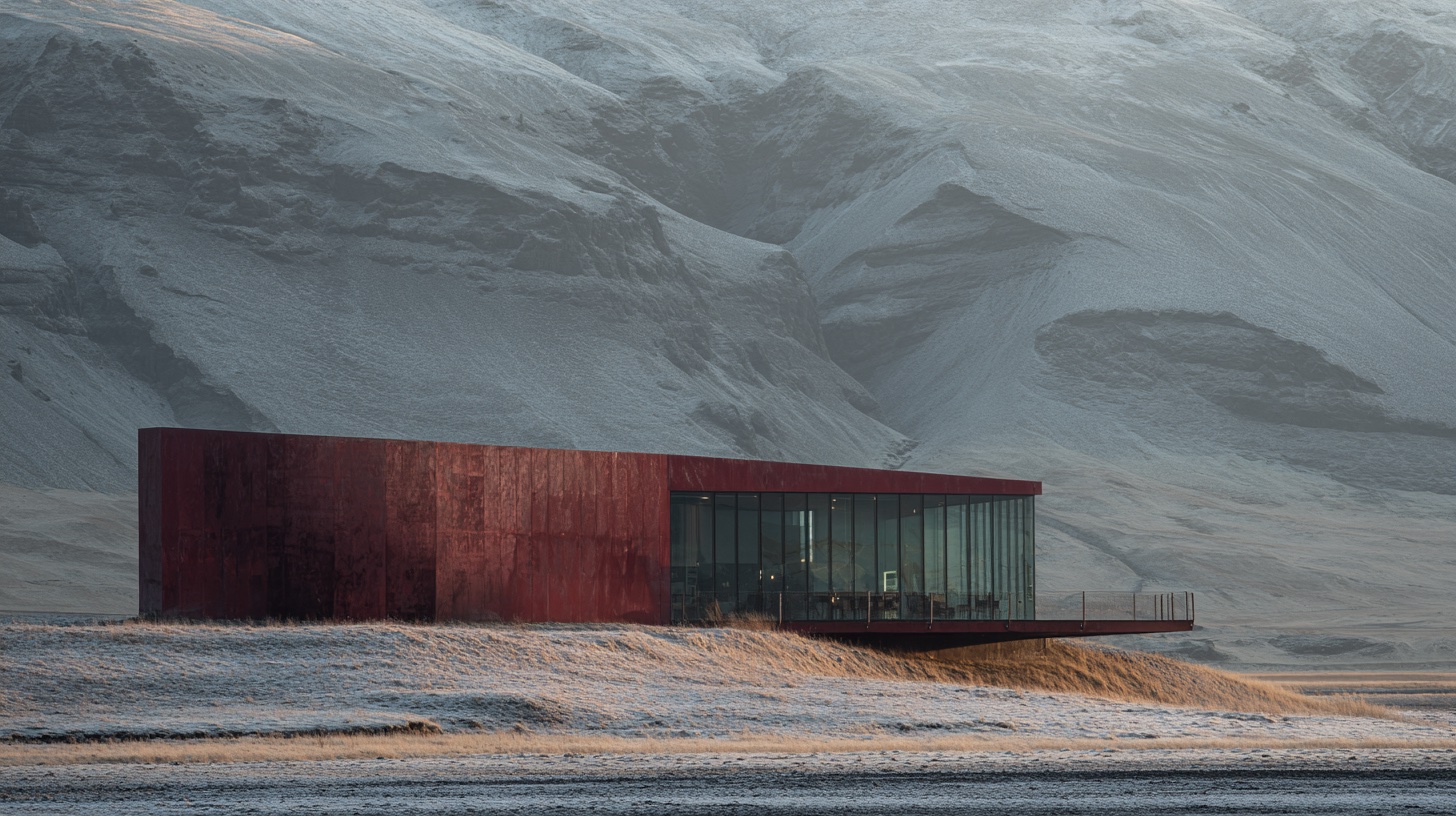 The rear of Wild Teeth showing the glass wall and deck against mountains